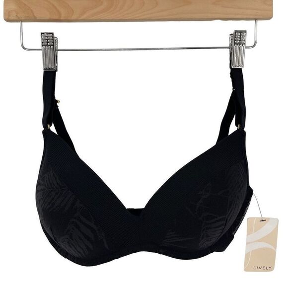 Lively The Smooth Lace No Wire Push Up Bra Jet Black Padded 42383 Women 32DD - Picture 1 of 5